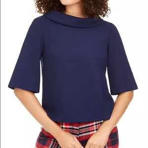 Trina Turk Kailee Navy Blue Foldover Mock-Neck Top Size Small